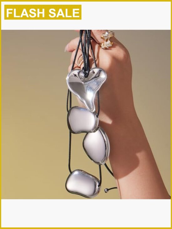 Adjustable Chunky Pendant Necklace Stainless Steel Leather Cord Statement - Picture 4 of 6